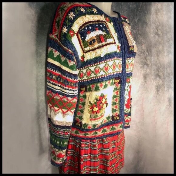 Christmas Sweater Tiara Holiday Cardigan, Multicolor Cotton NOT UGLY! 90s VTG - Picture 3 of 13